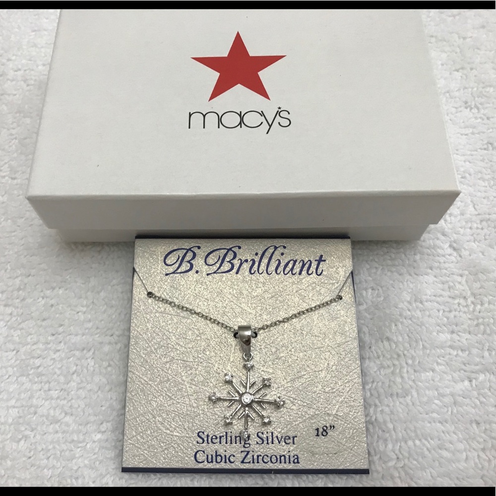 B. Brilliant Sterling Silver Necklace. Snowflake.